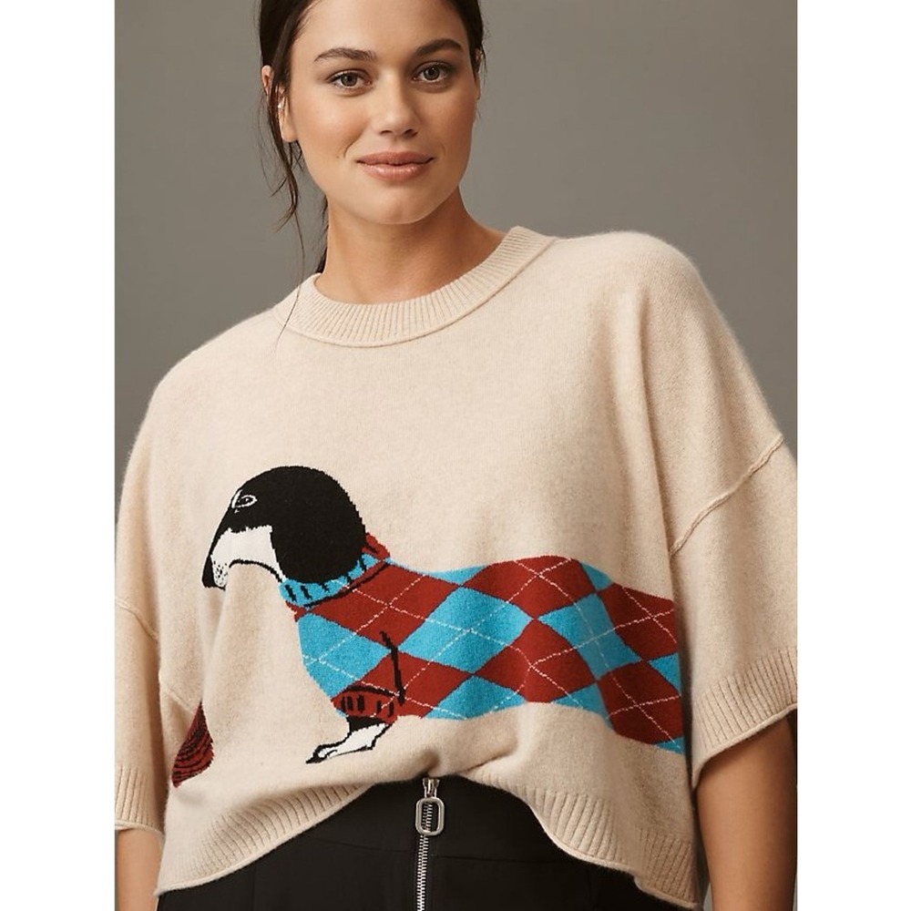 By Anthropologie "The Goldie" Cashmere Dachshund Sweater Size XL 🐶✨